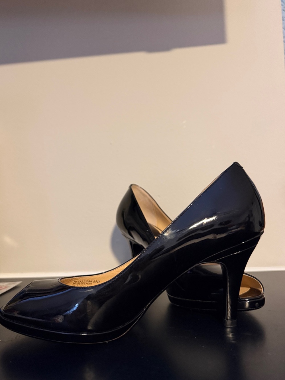 Cole Haan Black Patent Leather Peep-Toe Pumps